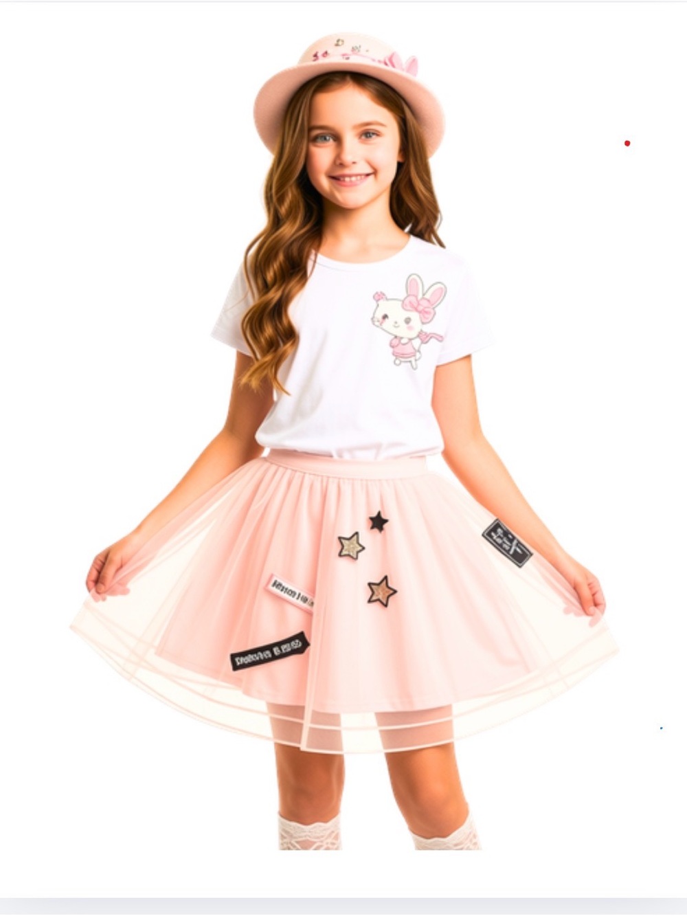 Zara Girls Pink Tulle Skirt with Star Patches